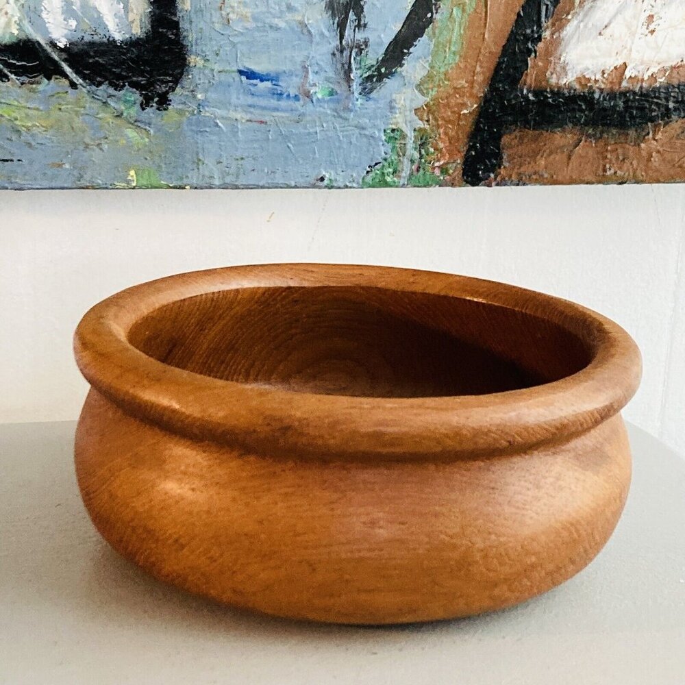 Vintage Rustic Solid Wood Large Salad Decor Bowl Chunky Farmhouse Cottagecore